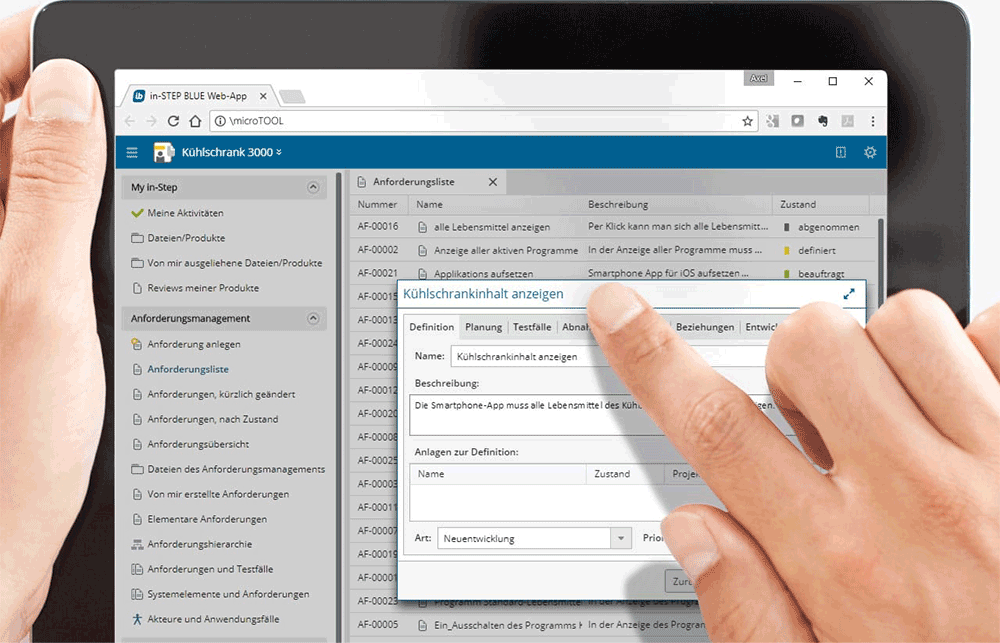 Anforderungen mobil erfassen in der in-STEP BLUE WebApp