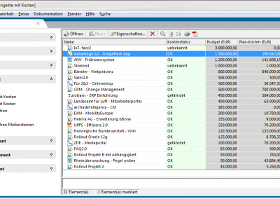 Gefilterte Informationen des Multiprojektmanagements in in-STEP BLUE