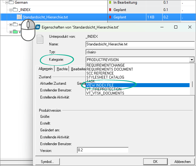 in-STEP BLUE Beispiel Produktabhängigkeitshierarchie als Standardsicht - Eigenschaften von Standardsicht-Text - Blog Axel Velarde