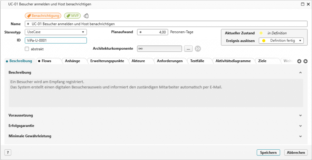 Dialog eines Use Cases mit Label