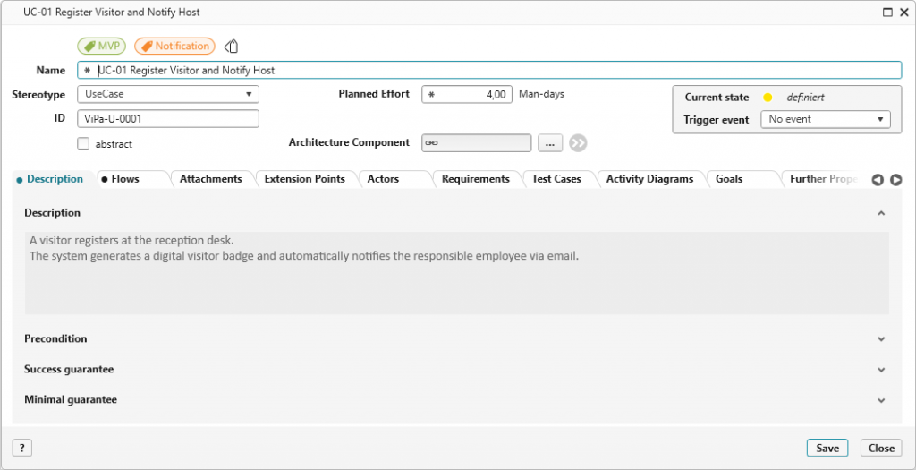 dialog of a use case with the labels at the top